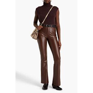 Veronica Beard Beverly Vegan Leather Skinny Flare Pants Brown Womens Size 31